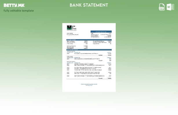Модерен стил Шаблон за збор од извод од банка на Бурунди Банка на Африка
